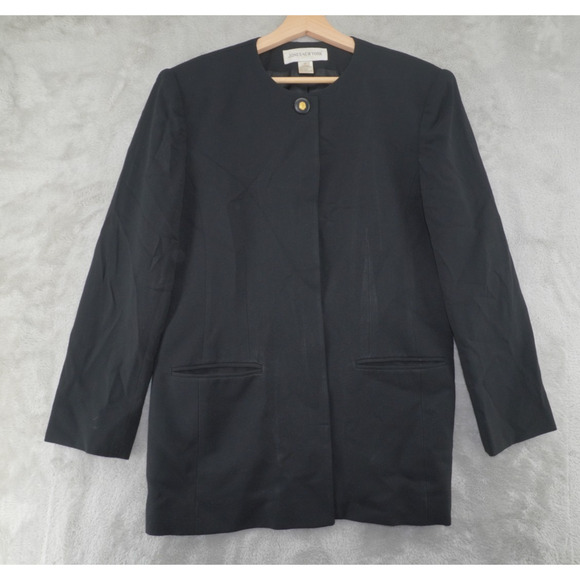 Jones New York Black Structured Blazer Size 12 Gold Button Career Jacket - Picture 2 of 11